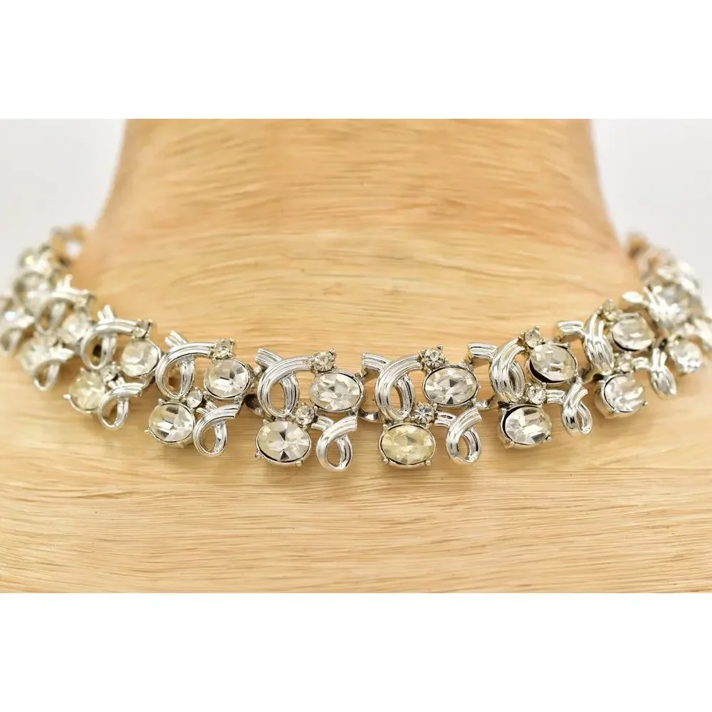 Vintage Crystal Collar Choker Silver Tone Rhinestone Chunky Shiny 1960s BinBL